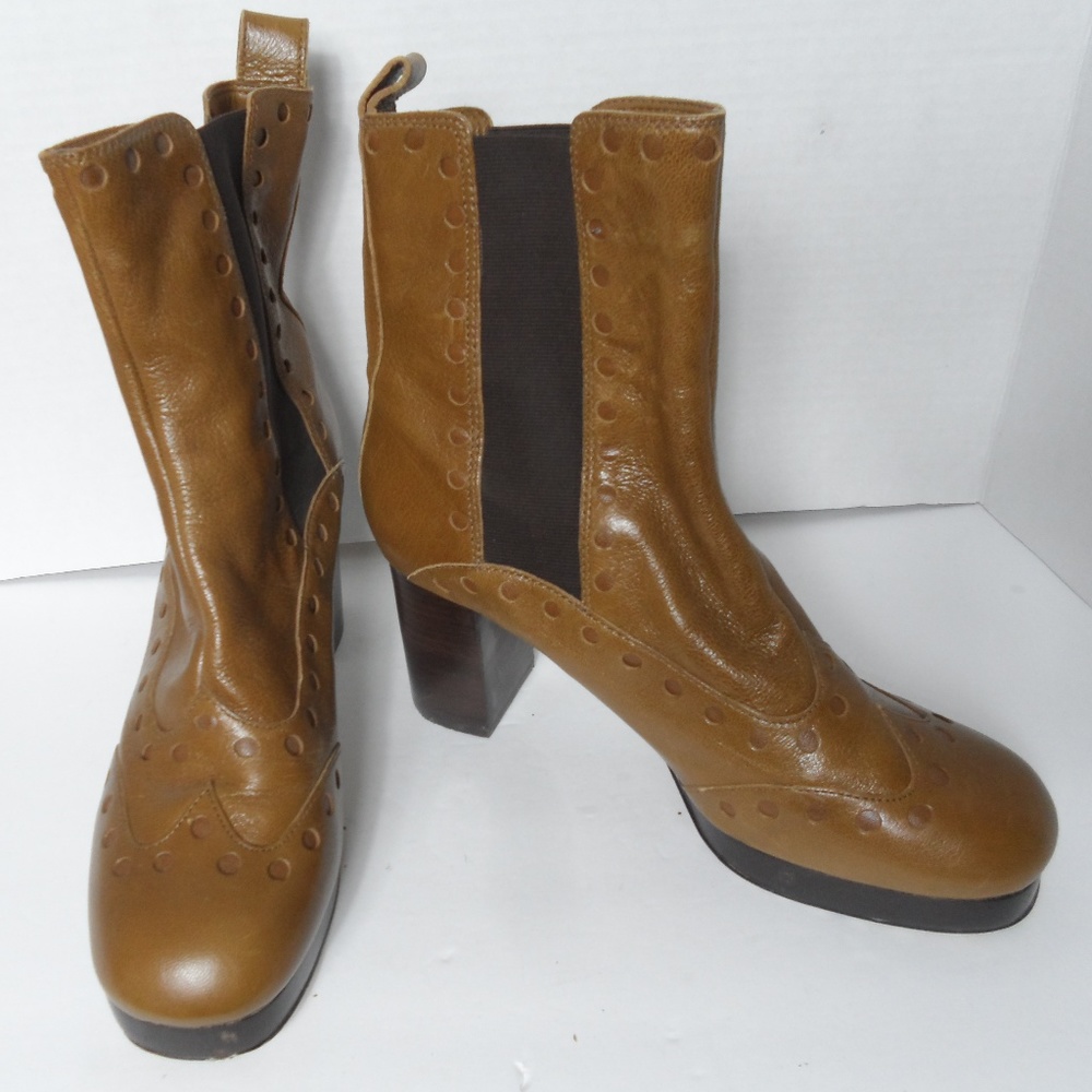 Clarks Brown Leather Oria Dixie Stack Heel Boots